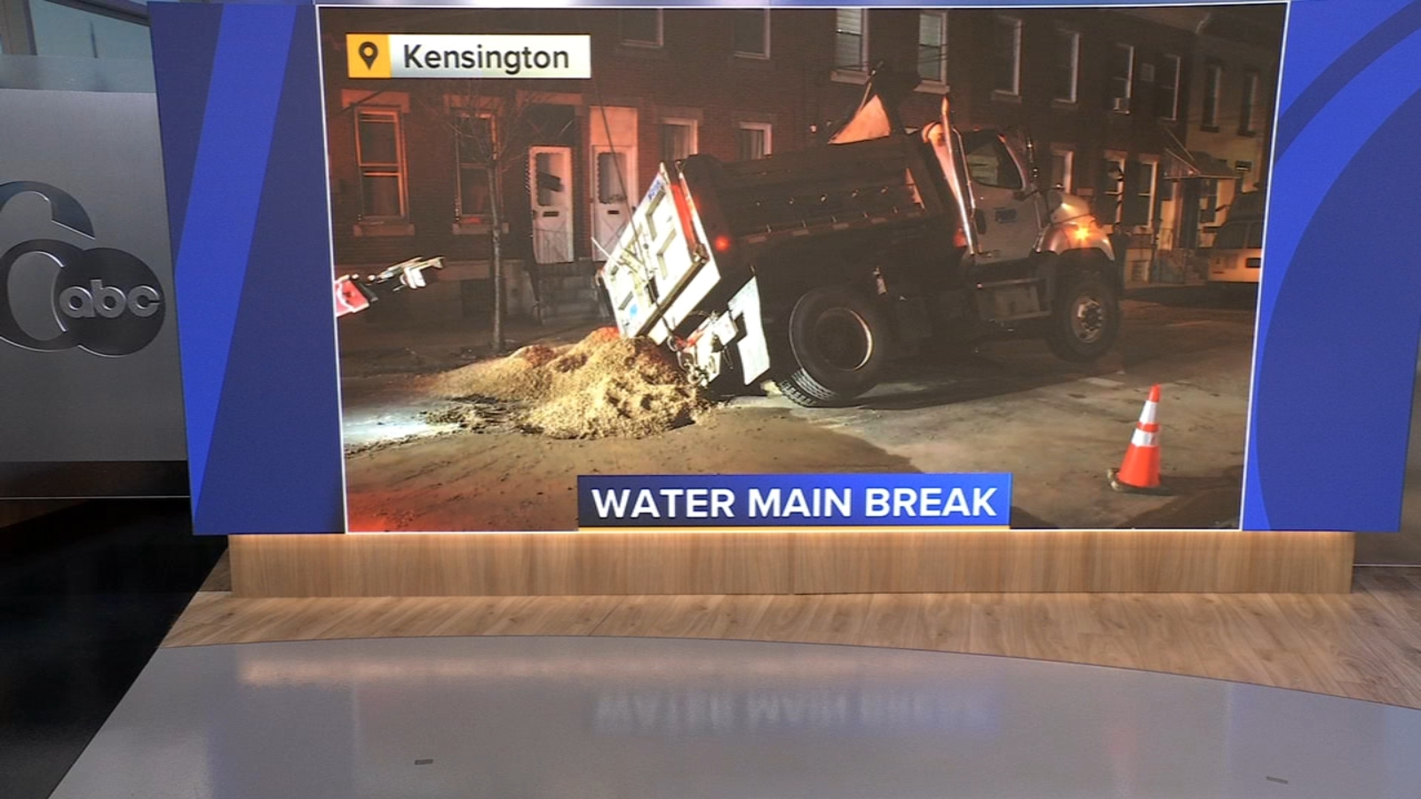 Philadelphia Water Department truck falls through part of road after water main break in Kensington