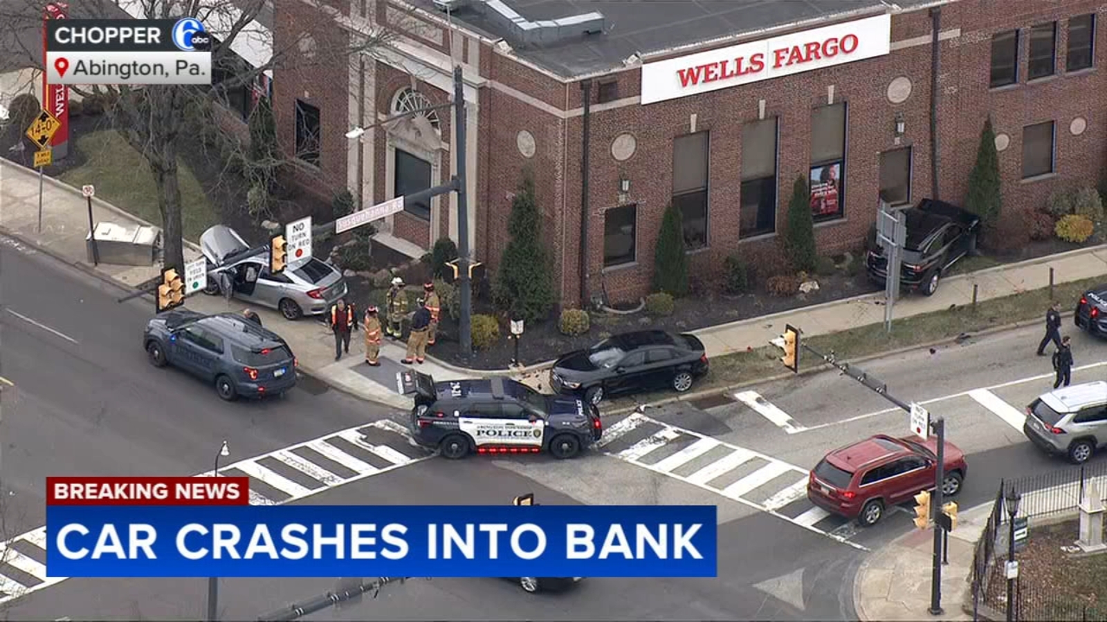 SUV slams into bank after multi-vehicle crash in Abington Twp., Pennsylvania