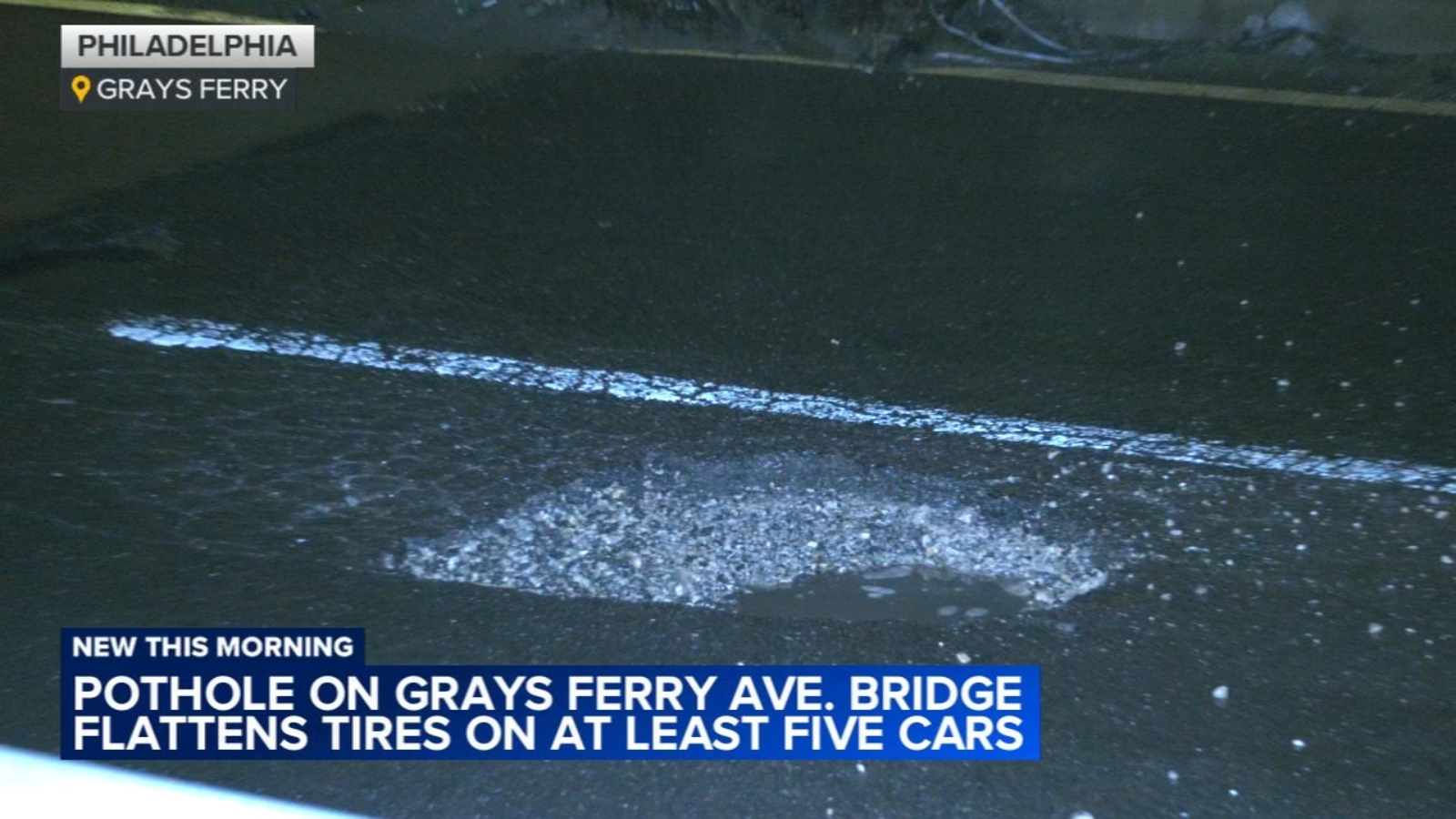 Large pothole damages multiple cars on Grays Ferry Avenue Bridge