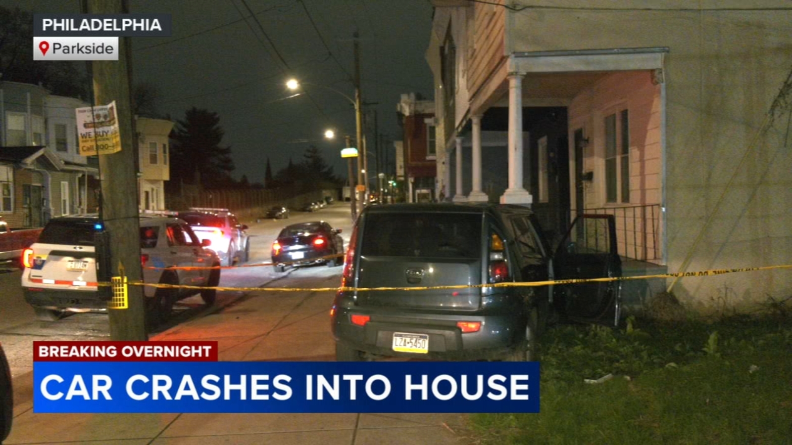 2 injured after car slams into front porch of home in Philadelphia's Parkside section