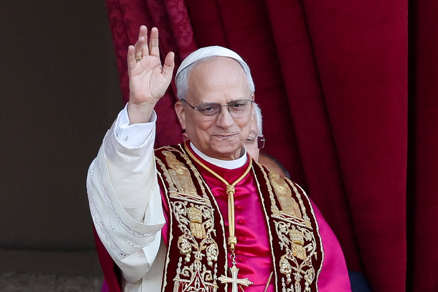 Newly elected Pope Leo XIV, Cardinal Robert Prevost of the United States, appears on the balcony of St. Peter