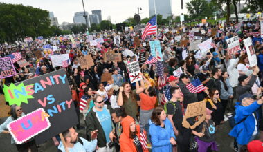 Participants in the first No Kings demonstration march in Philadelphia in June 2025.