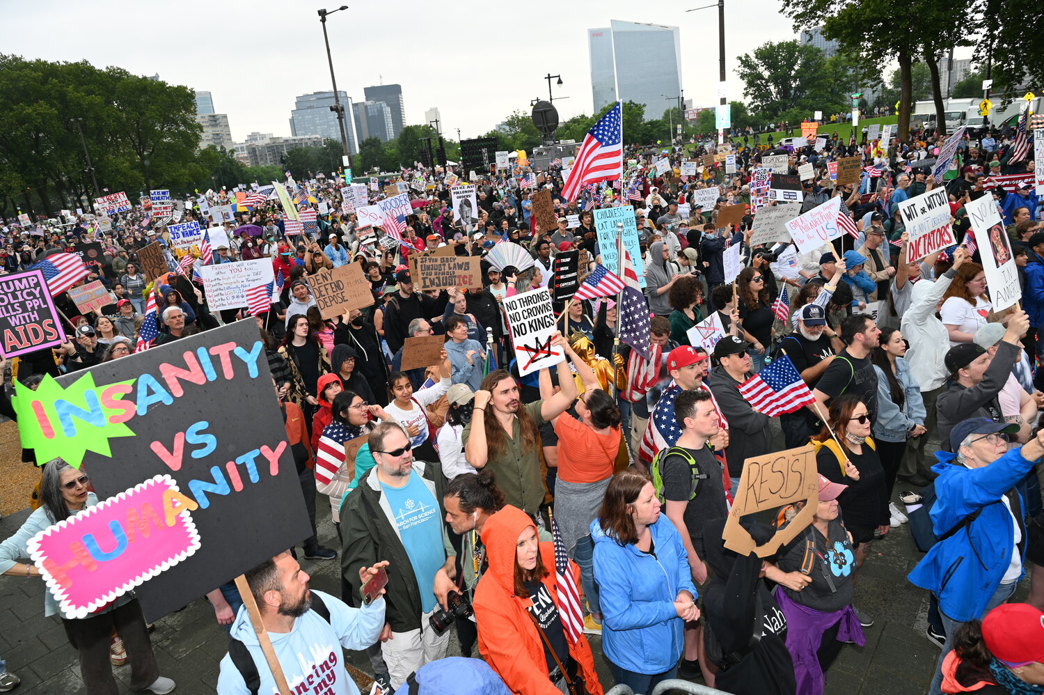 Participants in the first No Kings demonstration march in Philadelphia in June 2025.