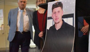 A photograph of Nasrallah Abu Siyam is shown during a news conference Thursday, March 5, 2026, at the Friends Center in Center City.