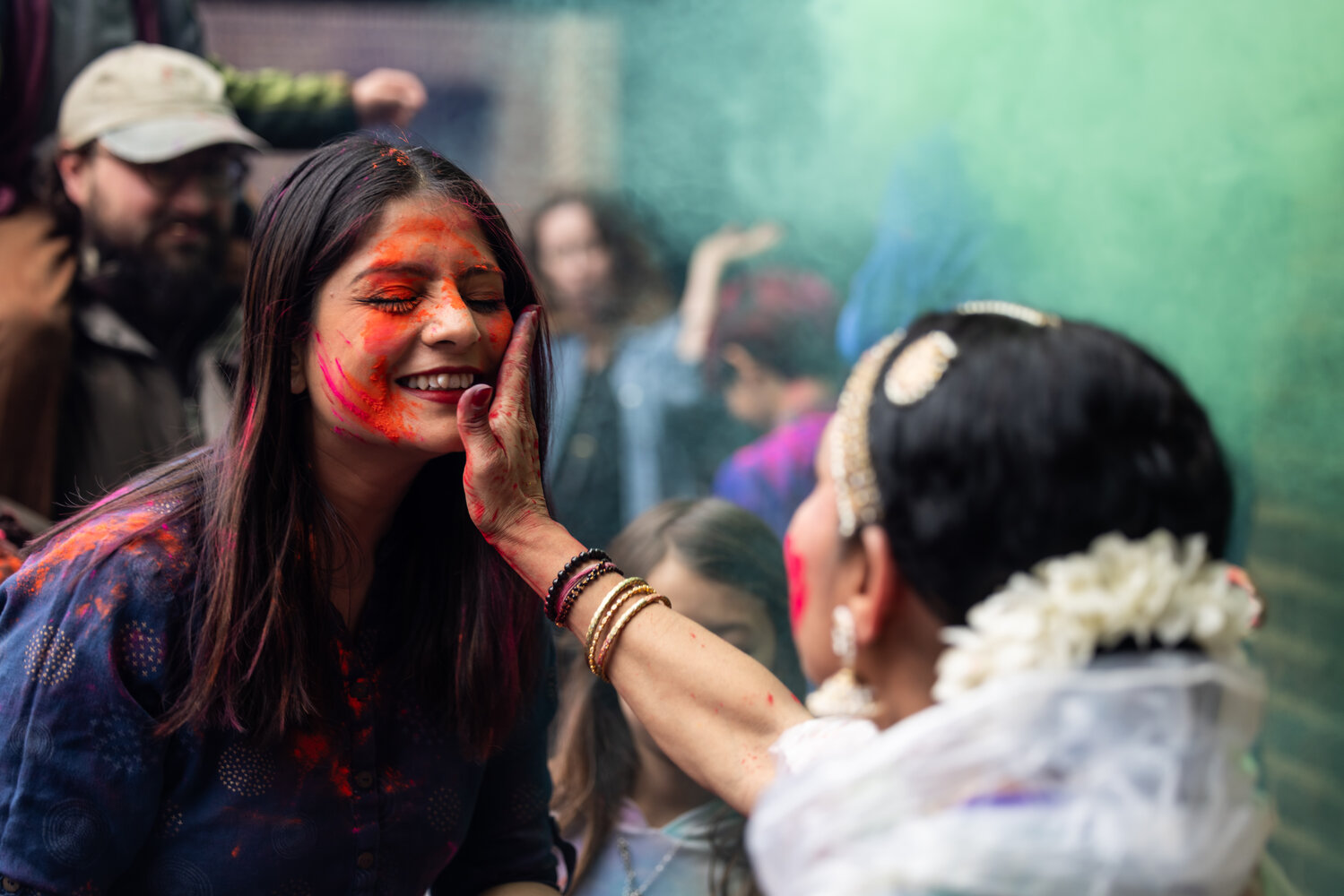Bright color powder throwing is the culmination of the Holi celebration during CultureFest! at the Penn Museum.
