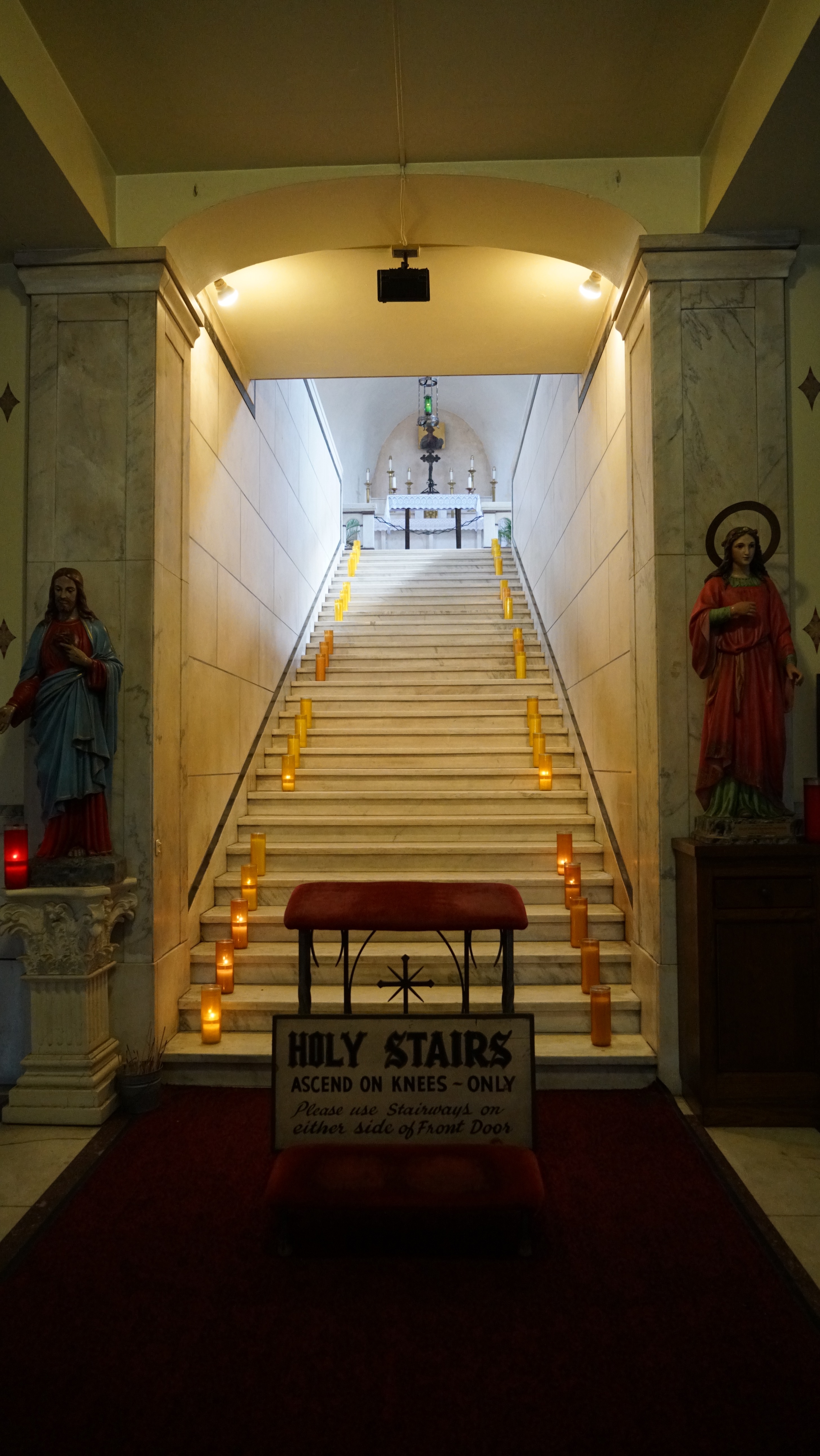 When visitors first enter St. Patrick’s, they encounter the Holy Stairs replica. (Photo: Courtesy of Father Nicholas Vaskov/St. Patrick Church)