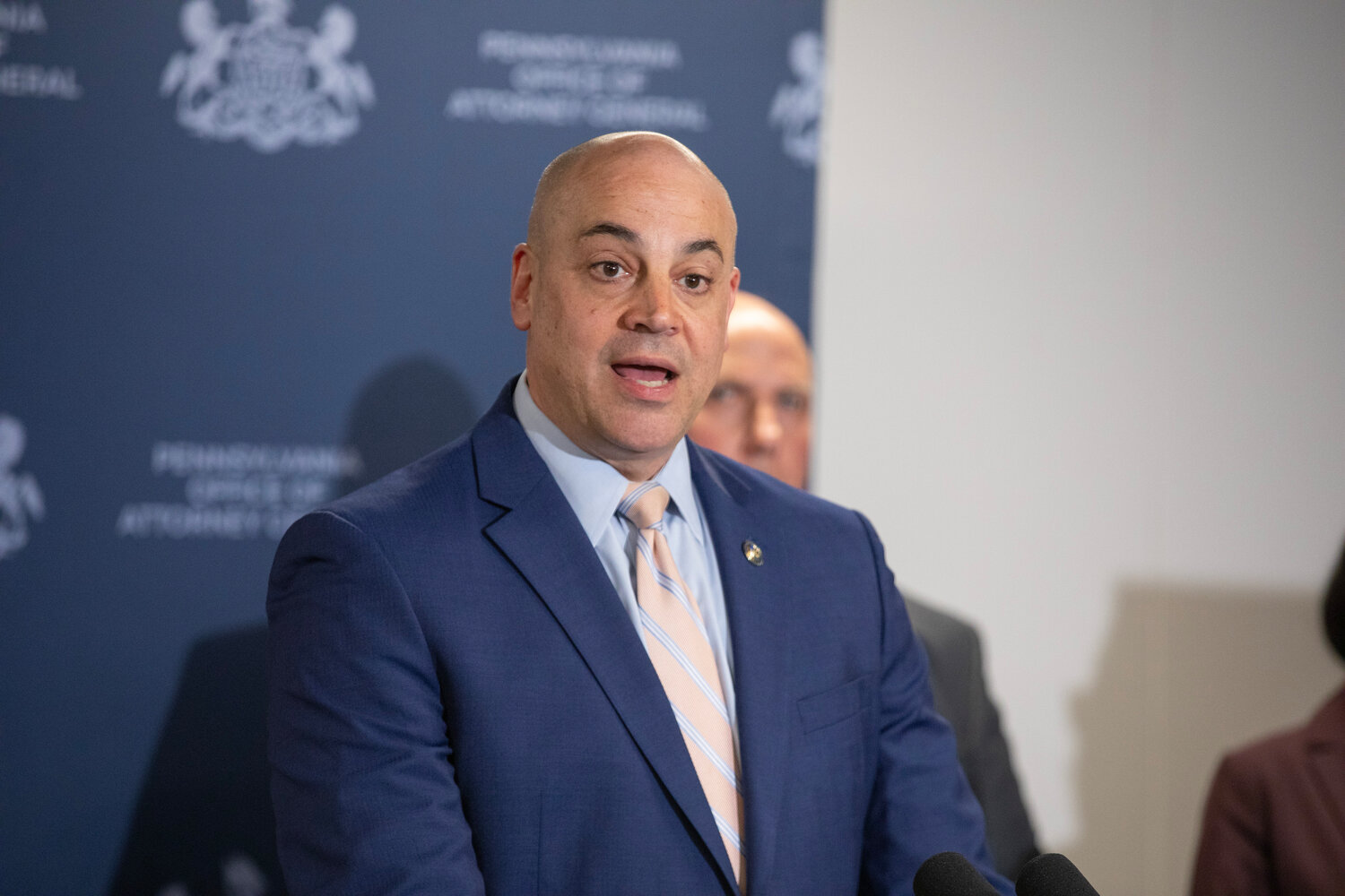 Pennsylvania Attorney General Dave Sunday speaks about the charges filed against Adam K. Richardson on Monday, March 16, 2026.