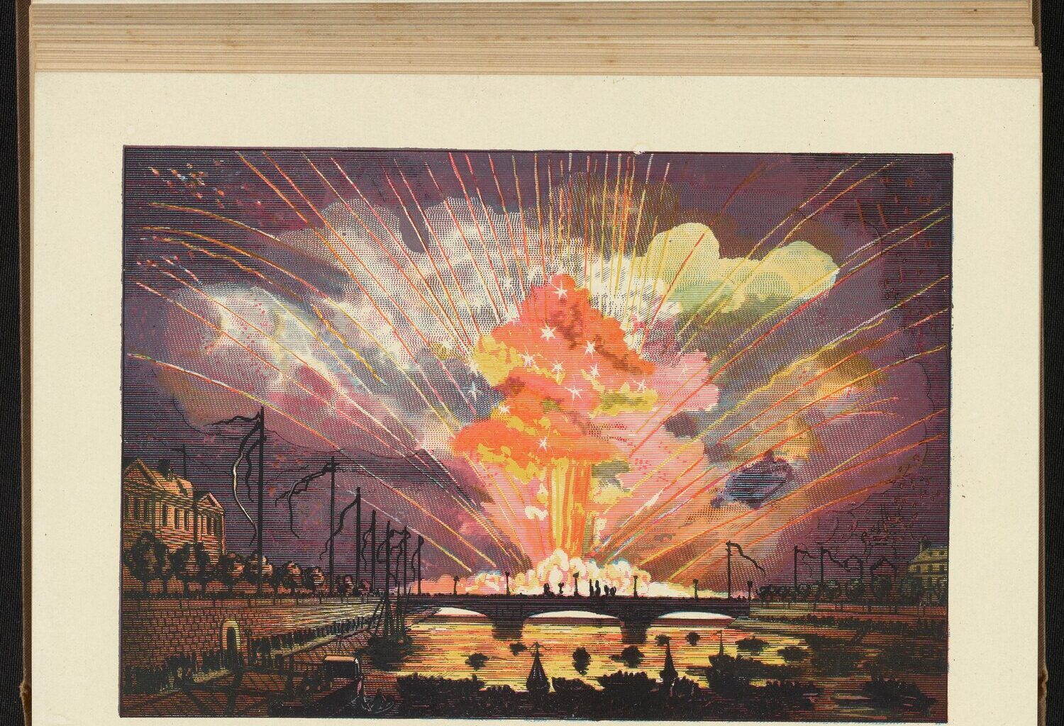 A picture showing fireworks over the Seine in Paris in 1884 is shown.