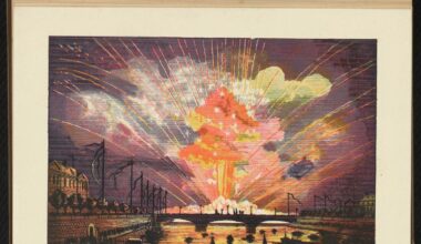 A picture showing fireworks over the Seine in Paris in 1884 is shown.