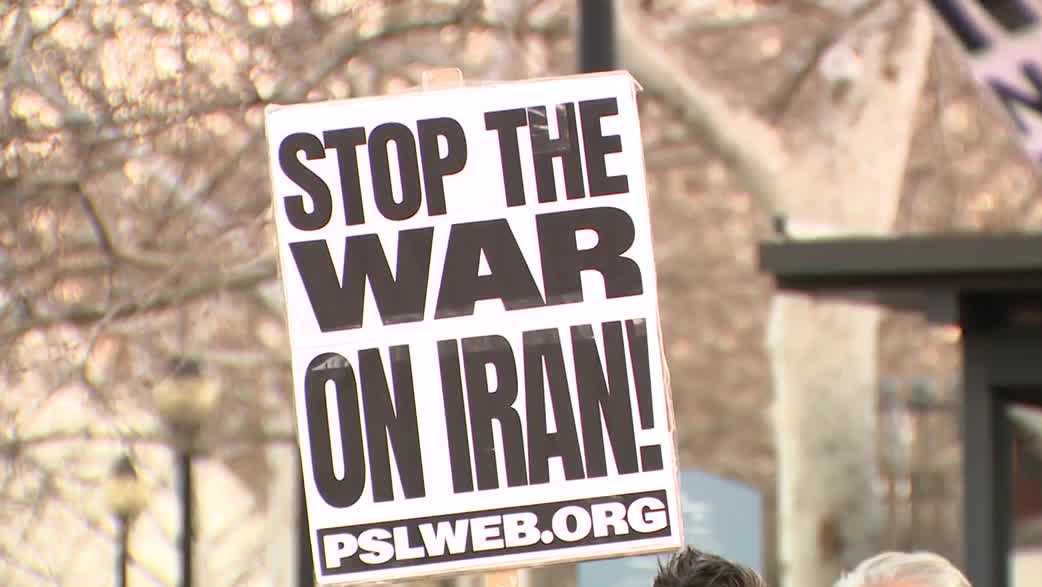 Protesters gather in Pittsburgh's Schenley Plaza, show opposition to US attack on Iran
