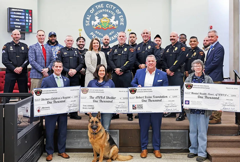Four nonprofit organizations were the recipients of $1,000 donations from the Erie Bureau of Police and Fraternal Order of Police Lodge No. 7 March 18 through funds raised by the bureau's "No Shave November" event.
