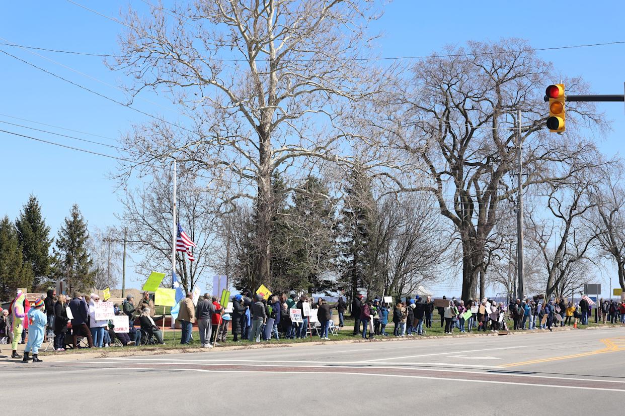 Several hundred No Kings protesters lined the streets of Port Clinton, Ohio, on March 28, 2026.