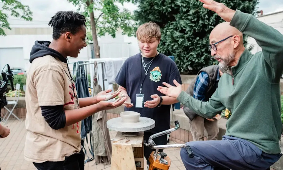 A bicycle-powered pottery wheel offers parents and grandparents a chance to pedal with their kids. (Ben Filio)