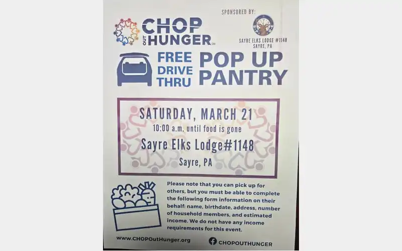 Sayre Elks, CHOP Out Hunger teaming up for free food pantry