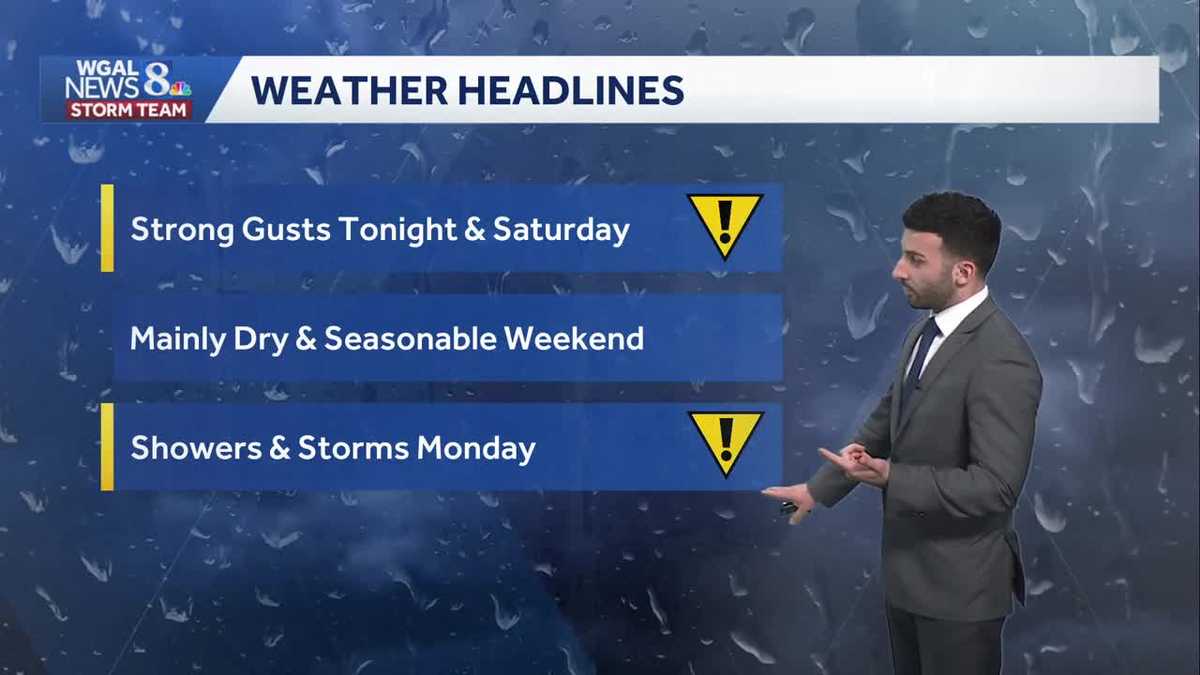 Strong winds overnight into Saturday; severe storms possible Monday across south-central Pennsylvania