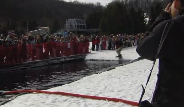 Skiers and snowboarders slide across pond at annual Bear Creek event | Allentown Area