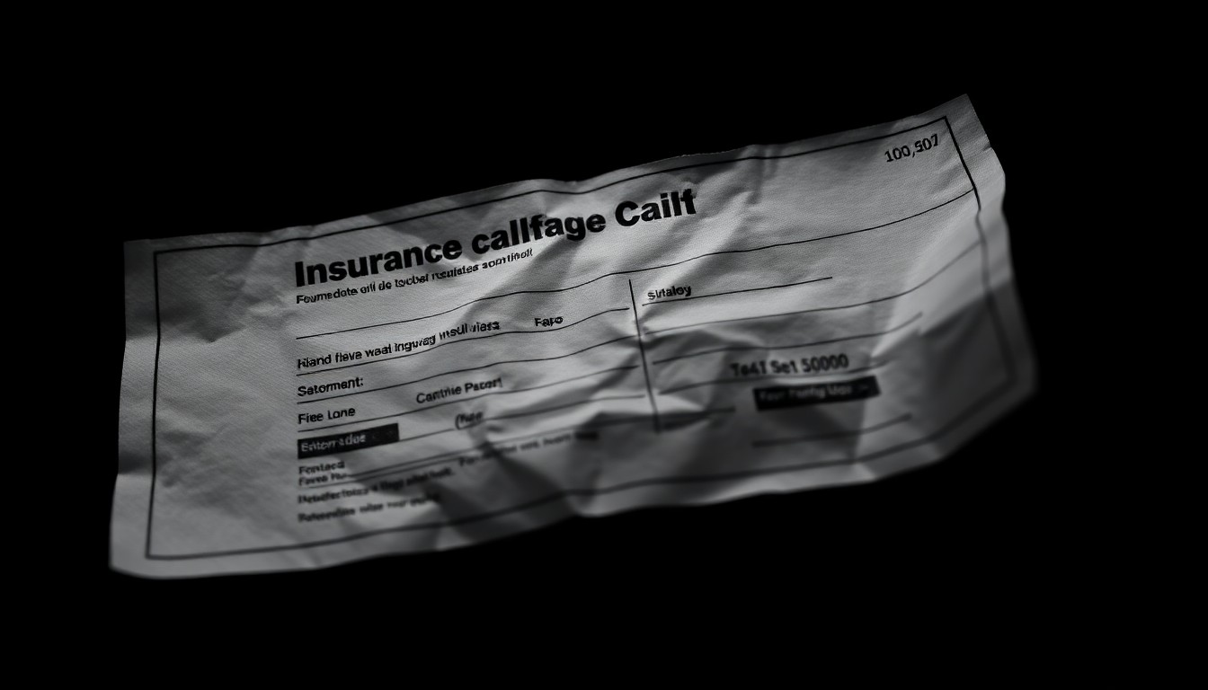 An extreme close-up photograph of a crumpled insurance claim check, capturing the harsh, gritty details of the object to conceptually represent the investigation into insurance fraud.