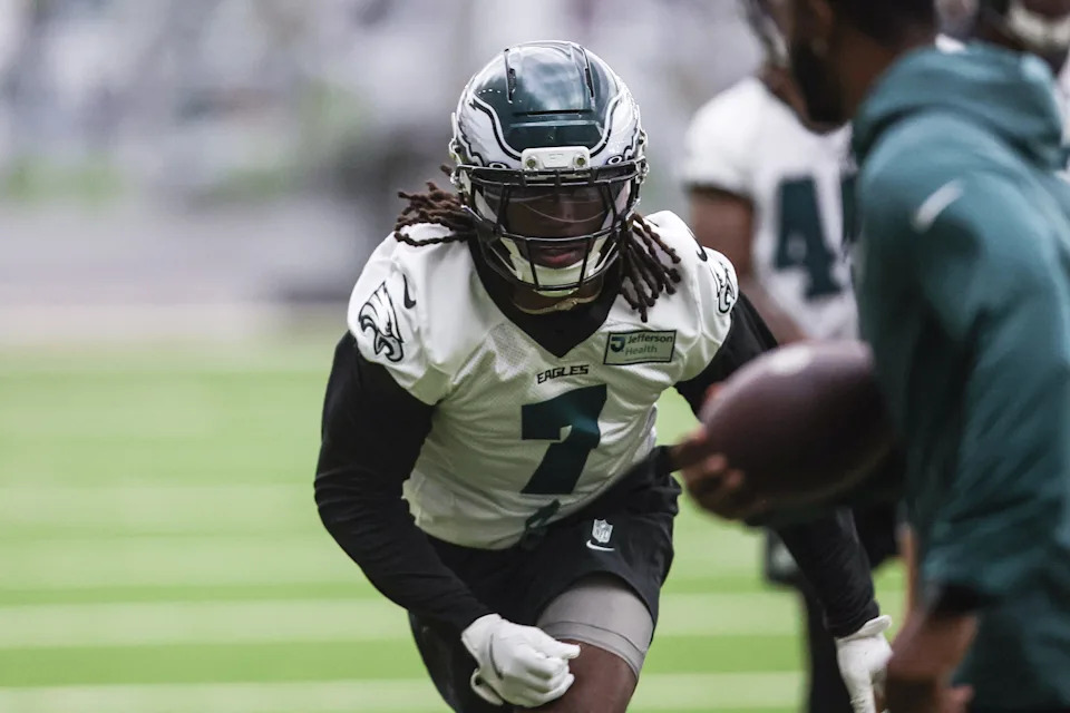 May 28, 2025; Philadelphia, PA, USA; Philadelphia Eagles Kelee Ringo (7) during OTAs at NovaCare Complex. Mandatory Credit: Bill Streicher-Imagn Images