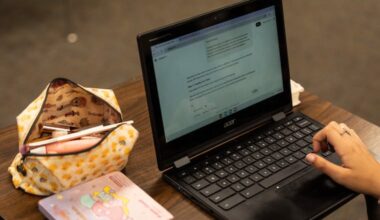 A student types a prompt into ChatGPT on a Chromebook in this Associated Press file image. Some Lower Merion parents are pushing back on Chromebook use in schools.