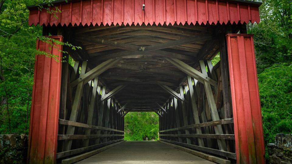 The Thomas Mill covered bridge in Wissahickon Valley Park Philadelphia, United States
