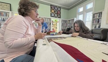 Tapestry depicting Pennsylvania’s history as one of original 13 colonies coming to life in Shaler