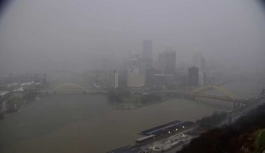 Heavy rain in Downtown Pittsburgh