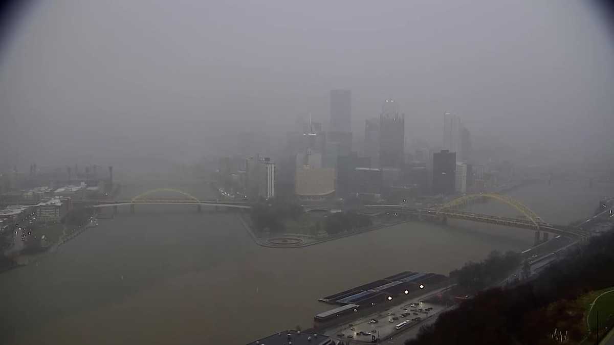 Heavy rain in Downtown Pittsburgh