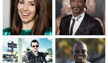 Whitney Cummings (clockwise from top left), Michael McIntyre, Hannibal Buress, and Jim Jefferies are among the top comedians coming to the Philadelphia region this spring.