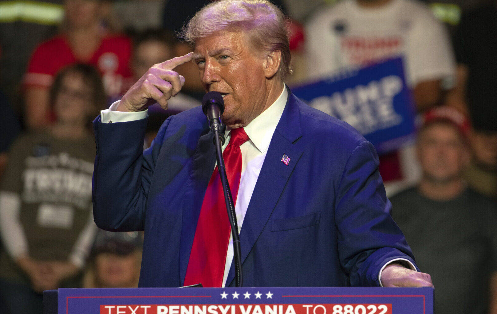 Republican presidential nominee former President Donald Trump speaks during a campaign rally at Ed Fry Arena in Indiana, Pa., Monday, Sept. 23, 2024. (AP Photo/Rebecca Droke)