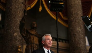 Health and Human Services Secretary Robert F. Kennedy Jr. gives an interview following President Donald Trump's State of the Union address to a joint session of Congress in the House chamber at the U.S. Capitol in Washington in February. A federal judge recently overruled a slate of vaccination recommendations instituted by Kennedy.