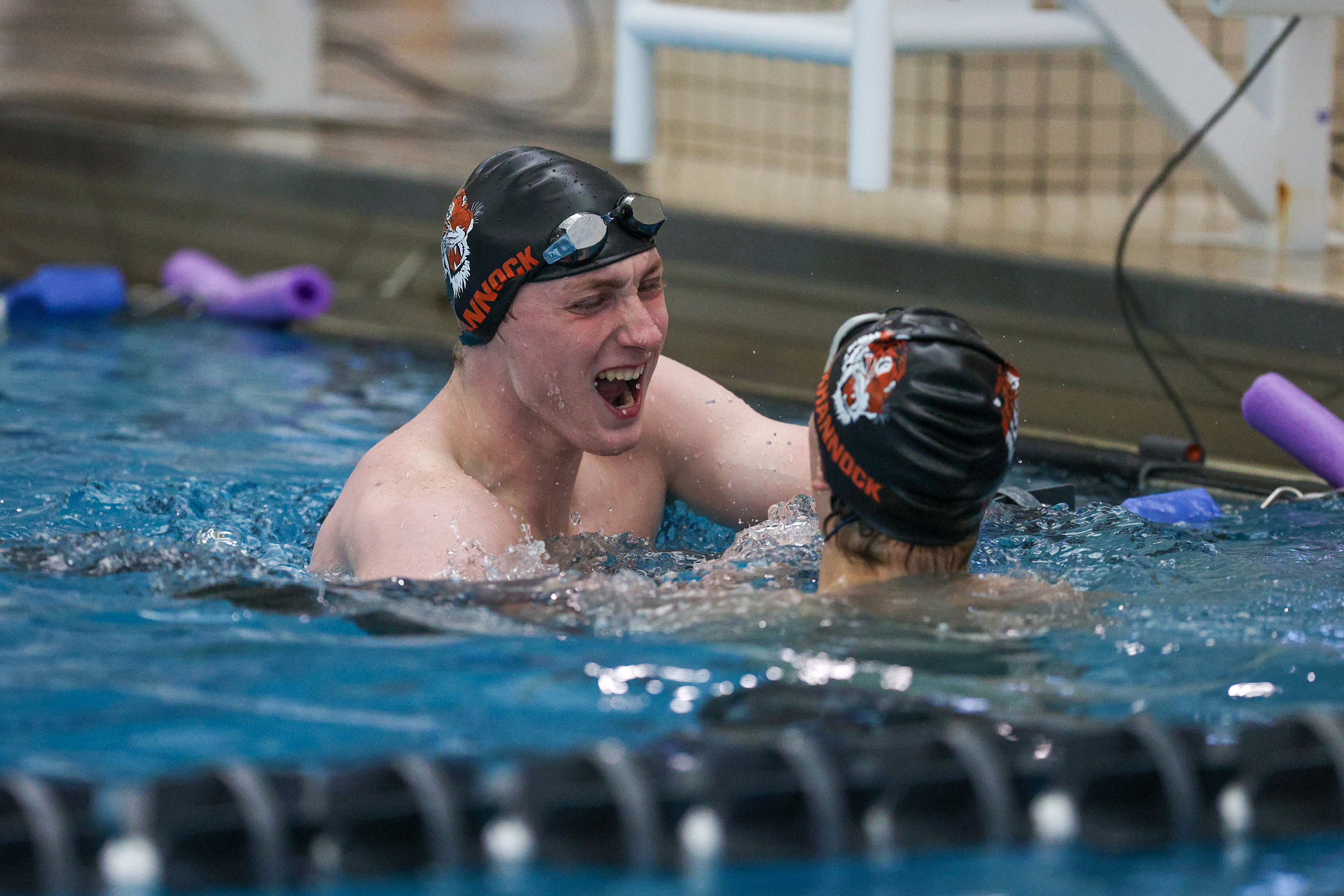 Tunkhannock Area’s Jaden Baltrusaitis, left, and Kyle Kozloski celebrate after...