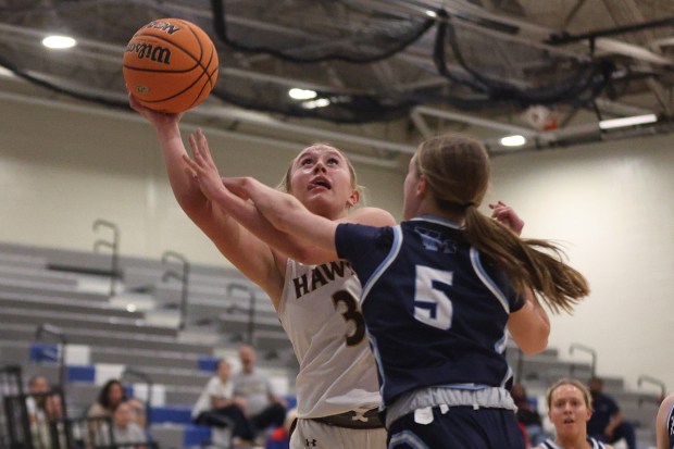 Bethlehem Catholic freshman Kamryn Gallis  gets fouled by Villa Maria's Georgia Spano in the first quarter Wednesday. Tom Silknitter - For MediaNews Group