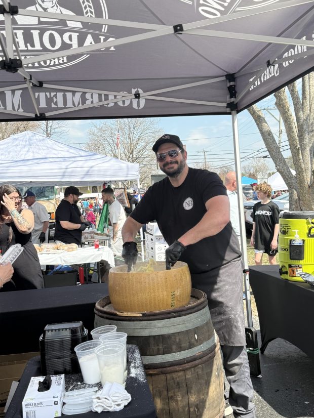 Robert Napoletano, of the Napoletano Brothers in Springfield, will be at the Folsom Italian Festival on Saturday. The well-known Italian specialty store always pleases the crowd with their Pasta Alla Ruota, Fettuccine Alfredo made in the Cheese Wheel. (PEG DEGRASSA/ DAILY TIMES)