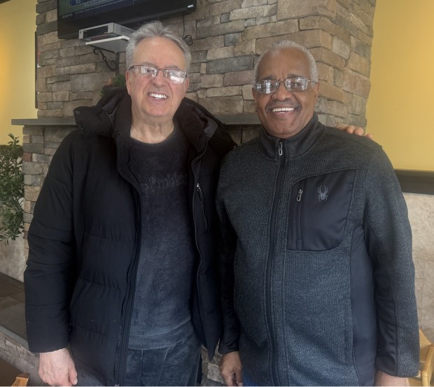 Concert promoter Joe Staffieri, left, of Delaware County, with Russell Thompkins Jr., lead vocalist in The New Stylistics. The performance is April 12 in Upper Chichester. (PEG DEGRASSA/ DAILY TIMES)