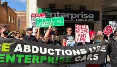 Last week, protesters also gathered at Enterprise’s 36 S 19th Street location and were able to talk to workers and management, Rathmann said. This time, the office was closed and police were already present.