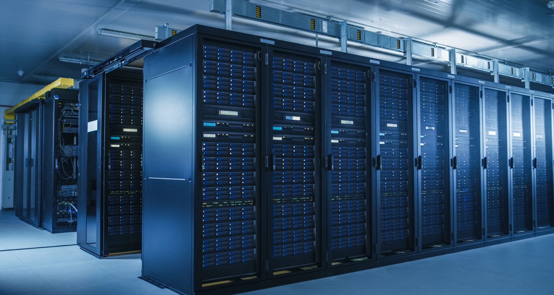 Data Center Interior Image. Rows of stacked data computers.