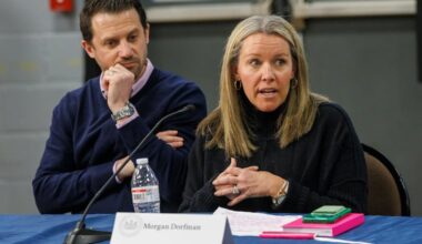 Adam and Morgan Dorfman, of Radnor, participated in the roundtable discussion with Pennsylvania Gov. Josh Shapiro and Attorney General Dave Sunday at West Chester Community Center Thursday. They called for state action on the use of deepfakes in schools.