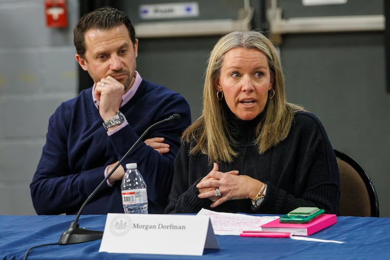 Adam and Morgan Dorfman, of Radnor, participated in the roundtable discussion with Pennsylvania Gov. Josh Shapiro and Attorney General Dave Sunday at West Chester Community Center Thursday. They called for state action on the use of deepfakes in schools.