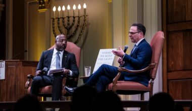 Gov. Josh Shapiro (D., Pa.) and Sen. Raphael Warnock (D., Ga.) speak during a talk for Shapiro's memoir, “Where We Keep the Light,” on Jan. 29, 2026, in Washington.