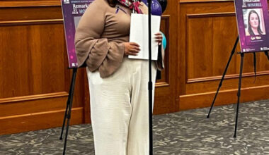 TiAria Neil speaks to those gathered to celebrate.