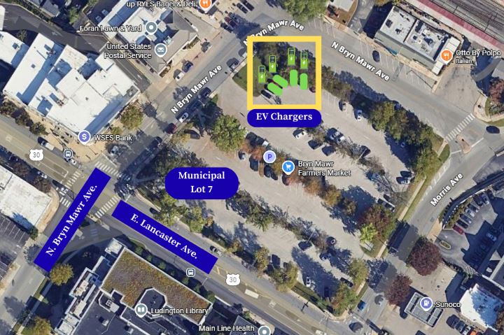 Lower Merion adds new EV chargers in the municipal parking lot in Bryn Mawr