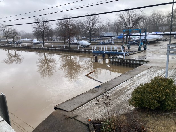 A broken utility pole in Lake Erie near Beaver Park Marina. Two women were killed early March 6 when their vehicle crashed into a tributary leading to Lake Erie in Lorain. (Journal staff - The Morning Journal)