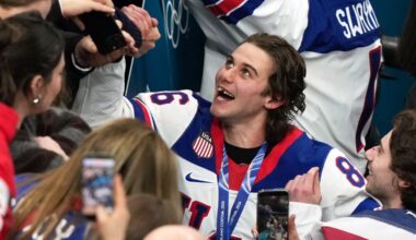 Sidney Crosby splits with Jack Hughes on rightful owner of historic pucks from Winter Olympics