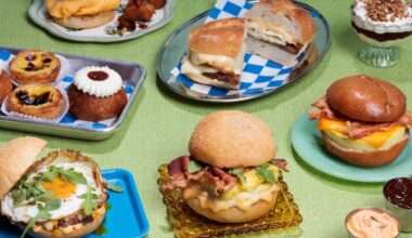 Assorted breakfast sandwiches photographed in the Philadelphia Inquirer studio. Food styling by Emilie Fosnocht.