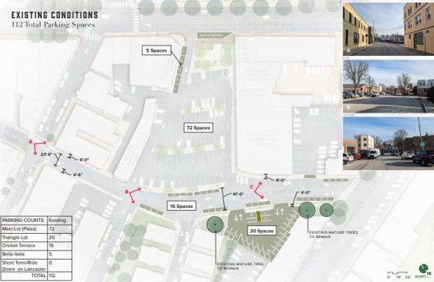 Current status showing parking at Lot 6 behind Schauffele Plaza. (Image Lower Merion Township)