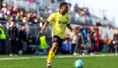 Perrin Barnes looks up for a passing lane in the Pittsburgh Riverhounds' 3-2 win over Loudoun United FC on March 14, 2026 at Segra Field in Leesburg, Va. (Photo: Mallory Neil/Riverhounds SC)
