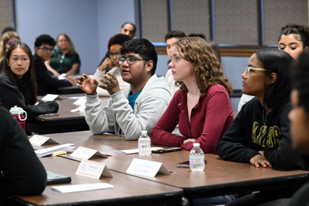Forty-four students from Berks County high schools and the BCIU talked to state Attorney General Dave Sunday during a Teen Talk roundtable discussion at the BCIU on Monday about the dangers of social media. (BILL UHRICH/READING EAGLE)
