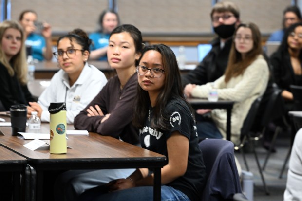 Students from throughout Berks County meet with state Attorney General Dave Sunday to discuss social media's impact on mental health at the Berks County Intermediate Unit Central Office, 1111 Commons Blvd., Muhlenberg Township, on Monday, March 16, 2026. (BILL UHRICH/READING EAGLE)