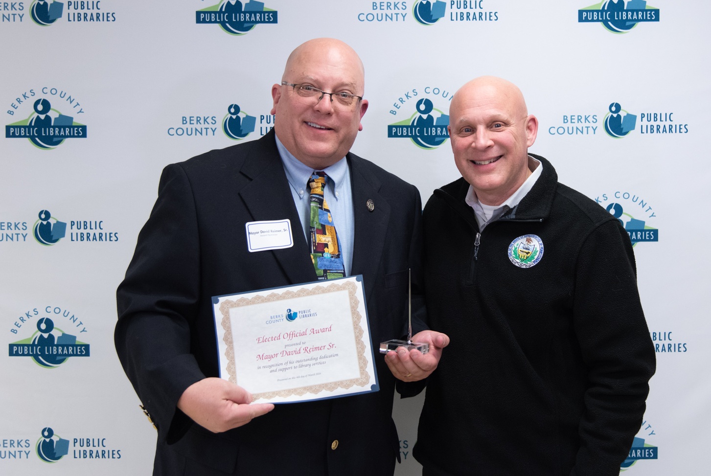 Leesport Mayor David Reimer Sr. celebrates his win of Outstanding...
