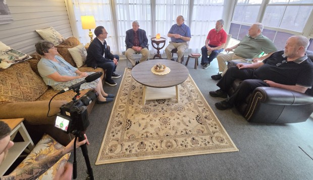 Gov. Josh Shapiro met with members of the Coalition of Manufactured Homes of Pennsylvania at a Douglass Village home in Douglass Township on Wednesday to highlight reforms he has proposed to protect manufactured homeowners from rising lot rent increases. (KAREN SHUEY - READING EAGLE)